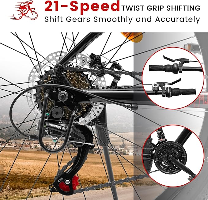 20 24 26 Inch Mountain Bike, 20 inch 7 Speeds Steel Kids Fat Tire Mountain Bike, 24 26 inch Aluminum Frame Boys Bike, Front Suspension Dual Disc Brake Teens Sport Bikes for Kids Boys Girls