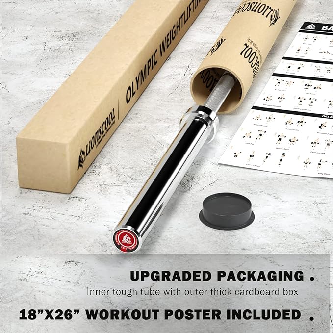 LIONSCOOL 7FT Olympic Barbell for Weightlifting, Power Lifting, 2 Inch Strength Training Bar for Squats, Deadlifts, Presses, Rows, Curls - 700lbs/1000lbs/1500lbs Capacity
