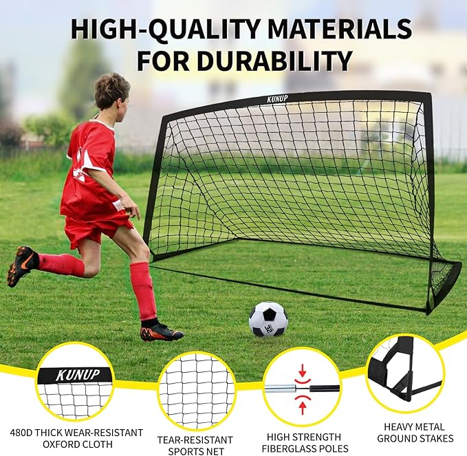 2 Pack Kids Soccer Goal for Backyard Set 9x5FT Portable Pop Up Soccer Net Training Equipment with Soccer Ball, Training Dice Mat, Cones and Carry Bag for Youth Toddler Teams Indoor Outdoor Sport Game