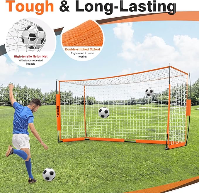 Portable Soccer Goal, Detachable 12x6 FT Soccer Goals Net for Backyard, Quick Setup Training Equipment with 1 Carry Bag, 1 Football, 12 Training Cones