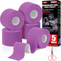 5 Rolls Kinesiology Tape, 2 inch x 16.4 Feet Waterproof Athletic Tape, Uncut Kinetic Tape, Muscle Tape, Sports Tape, Knee Tape for Exercise and Daily Use - Purple
