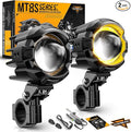 Auxbeam Motorcycle Auxiliary Lights Fog Lights LED Driving Light Spotlight with Halo DRL, White/Amber 8 Modes Dual-Color Strobe LED Offroad Work Lights for Motorcycle SUV ATV Trucks