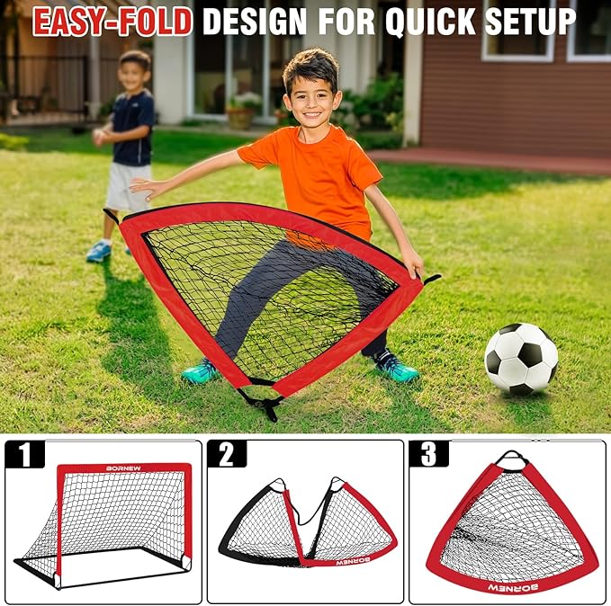 Kids Soccer Goal for Backyard Set - 2 Set of 6X4 FT Toddler Soccer Nets with 20ft Agility Ladder, Soccer Ball, Pop Up Portable Soccer Set for Kids and Youth Game and Training Goals Ages 3-16 Gift