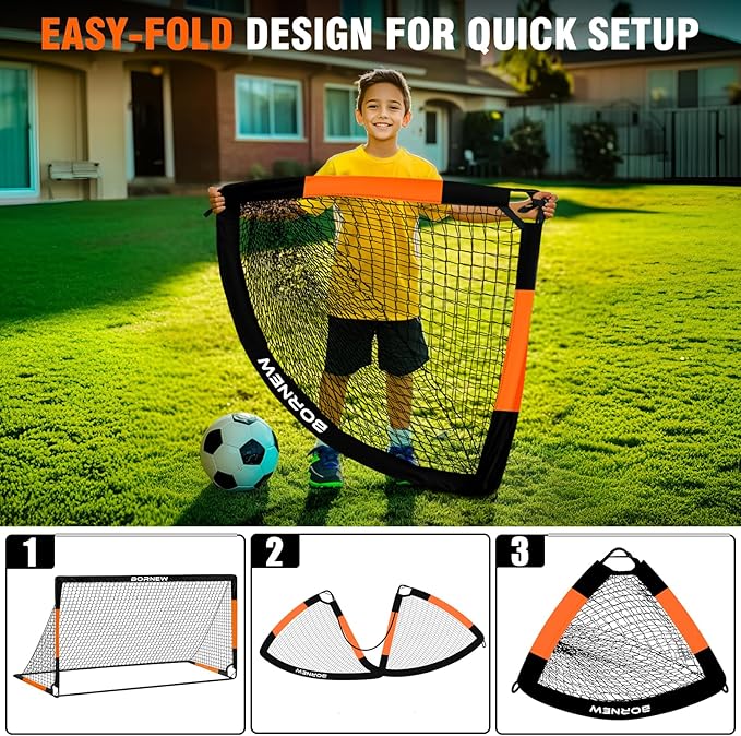 Kids Soccer Goal for Backyard Set - 2 Set of 7X5 / 6X4 ft Toddler Soccer Nets Training Equipment, Soccer Ball, Pop Up Portable Soccer Set for Kids and Youth Games and Training Goals Ages 3-16 Gift
