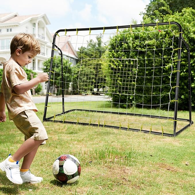 Goplus 6FT x4FT Soccer Net, 2 in 1 Soccer Rebounder Soccer Goal w/Shooting Auxiliary Area, 5 Adjustable Angles, Kids Youth Teens Soccer Practice Training Equipment for Backyard