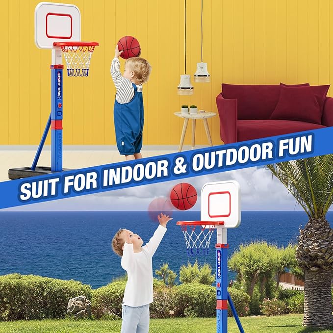 Toddler Basketball Hoop, 55" Height Adjustable Basketball Hoop for Kids 1-3 3-5, Kids Basketball Goal, Indoor Outdoor Sport Toys Christmas Birthday Gifts for Baby Boys Girls