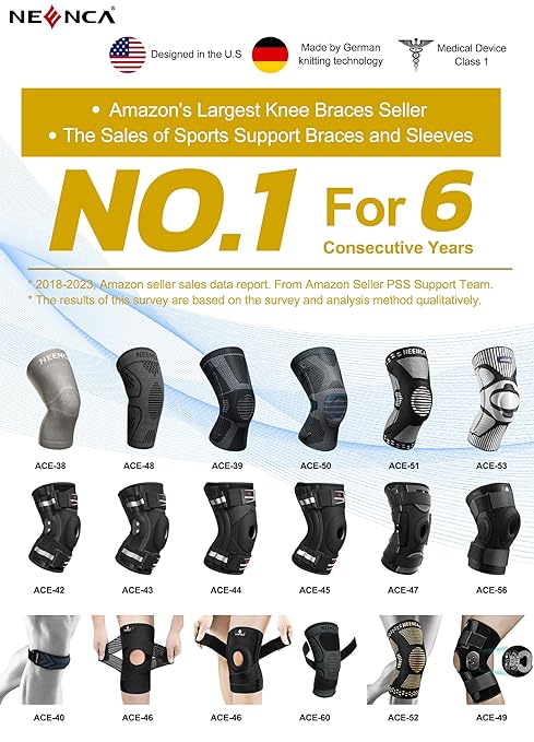 NEENCA Professional Knee Brace for Pain Relief, Medical Knee Compression Sleeve, Knee Support with Horizontal Knit Tech for Meniscus Tear, ACL, Arthritis, Joint Pain, Runner, Workout- FSA/HSA APPROVED