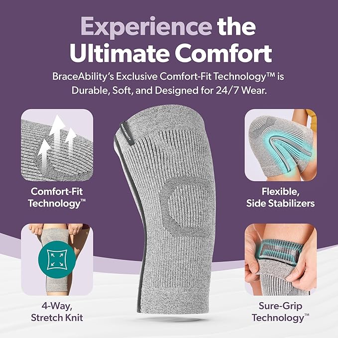 BraceAbility Knee Compression Sleeve - Knit Knee Pain Brace for Men and Women, Arthritis Relief, Meniscus Tear, Running, Workout, Sports, Swelling, Athletic Support for Joint Stability (XS/S Gray)