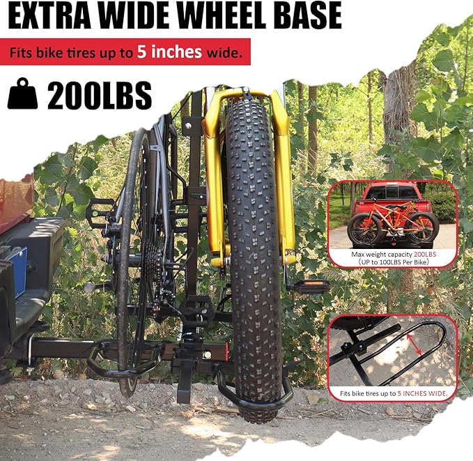 FORWODE Bike Rack Hitch Mount Platform Bike Rack, 2-Bike 200 lbs Capacity, Wobble-Free, Fits Up to 5" Fat Tires, 2" Receiver, E-Bikes & MTB (HBS12G)