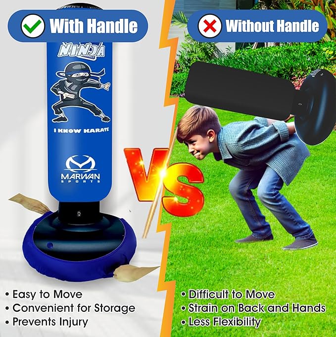 Marwan Sports 5-in-1 Inflatable Punching Bag for Kids – 63" Karate Toy Set with Boxing Gloves, Durable Fast Rebound, Active Play, Stress Relief Christmas/Birthday Gift for Boys & Girls Ages 4-12