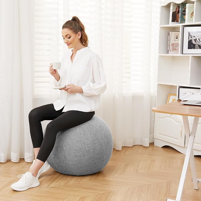 Exercise Ball Chair with Fabric Cover, Standard Size (25inches/65cm), for Home Offices, Balance Training, Yoga Ball