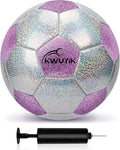 Soccer Ball Size 3 4 5 Glitter Pink Purple Silver with Pump Toddler Soccer Ball for Kids Aged 3-6 6-8 8-12 Outdoor Training Ball for Girls Boys Children Youth Teens