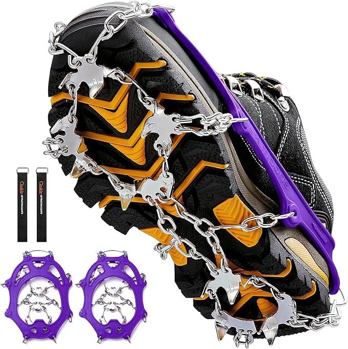 Crampons Ice Cleats Traction Snow Grips for Boots Shoes Women Men Anti Slip 19 Stainless Steel Spikes Safe Protect for Hiking Fishing Walking Climbing Mountaineering