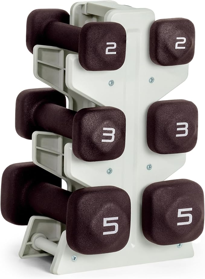 Tone Fitness Neoprene Dumbbell Set with Storage Rack – Non-Slip, Anti-Roll Hand Weights for Home Gym Workouts | 20 lb, 32 lb, & 50 lb Options