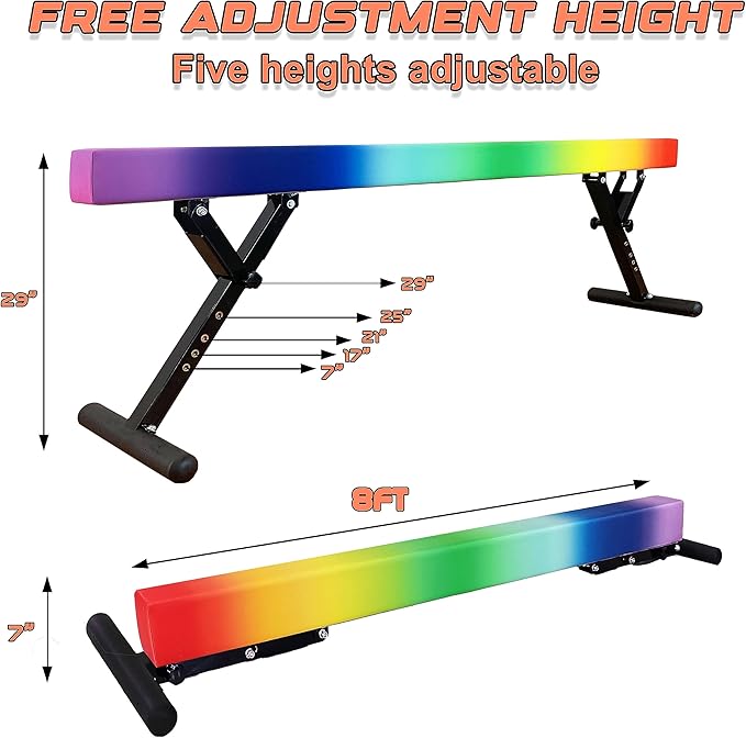 Adjustable Balance Beam Gymnastics Beam 8 FT Adjustable Height Beams for Kids, High and Low Floor Beams,Gymnastics Equipment for Kids Adults Training at Home and Gym Center