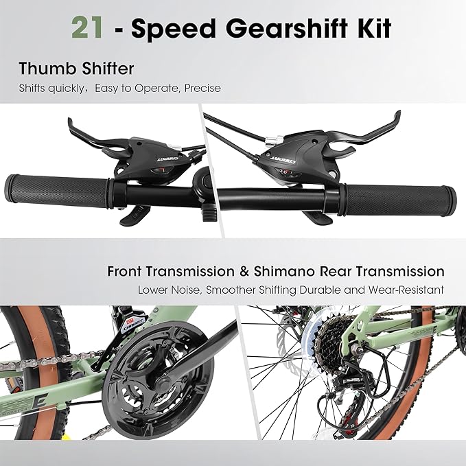 Mountain Bike 27.5 Inch Wheels, 21-Speed Mens Womens Trail Commuter City Mountain Bike,High Carbon Steel Frame Disc Brakes Thumb Shifter Front Fork Bicycles