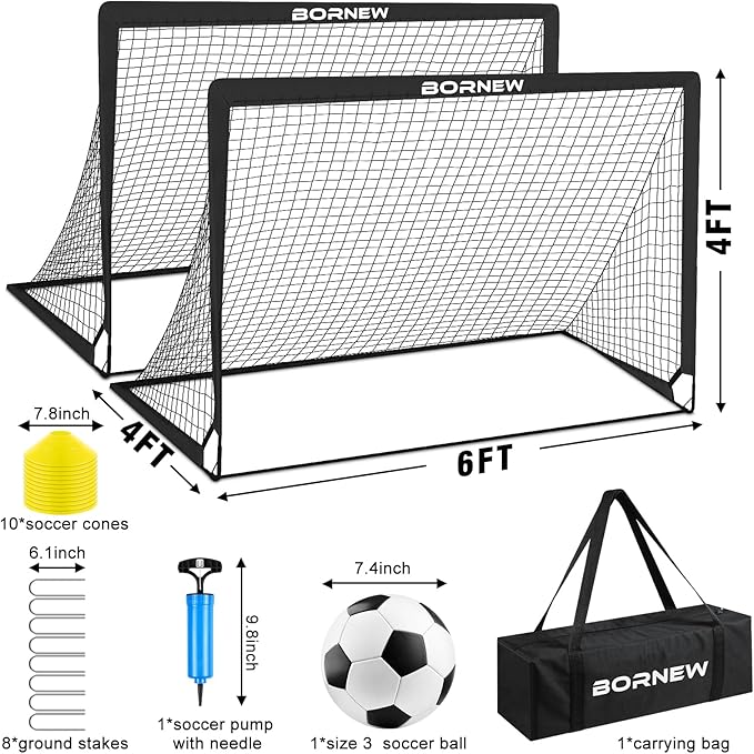 Kids Soccer Goal for Backyard Set - 2 Set of 6X4 / 4X3 ft Toddler Soccer Nets Training Equipment, Soccer Ball, Pop Up Portable Soccer Set for Kids and Youth Games and Training Goals Ages 3-16 Gift