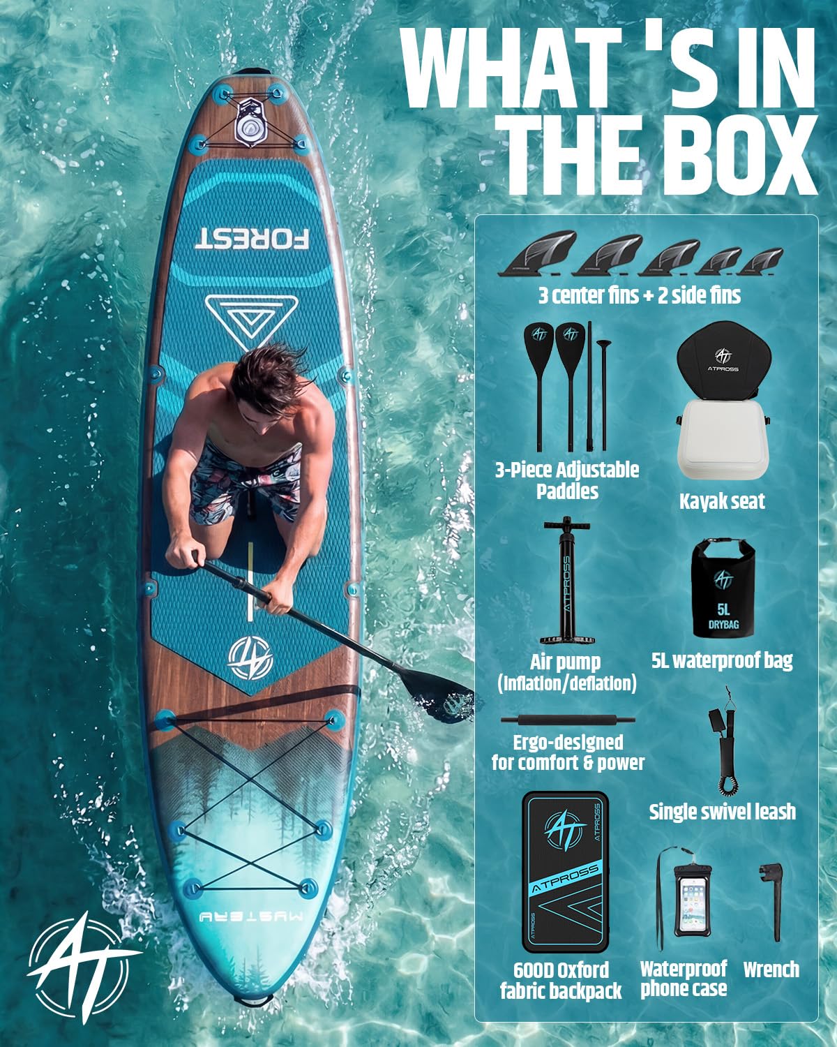 ATPROSS 12'x36 Inflatable Stand Up Paddle Board with Seat, 500lbs Wide SUP