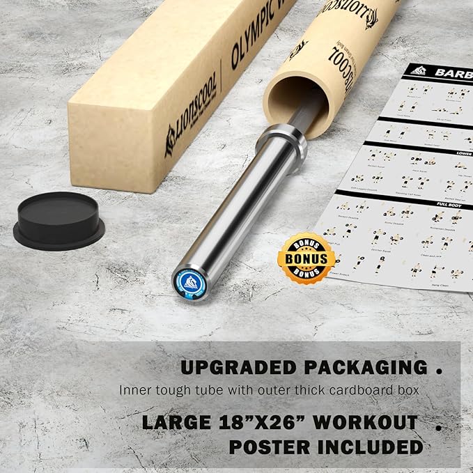 LIONSCOOL 7FT Olympic Barbell for Weightlifting, Power Lifting, 2 Inch Strength Training Bar for Squats, Deadlifts, Presses, Rows, Curls - 700lbs/1000lbs/1500lbs Capacity
