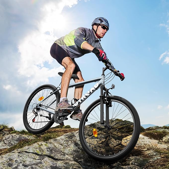 26" Mountain Bike - 1/7-Speed Lightweight High-Carbon Steel Frame, V Brakes & Front Suspension - Adjustable Ergonomic Seat for Men & Women(Quick Assembly, Multiple Colors)