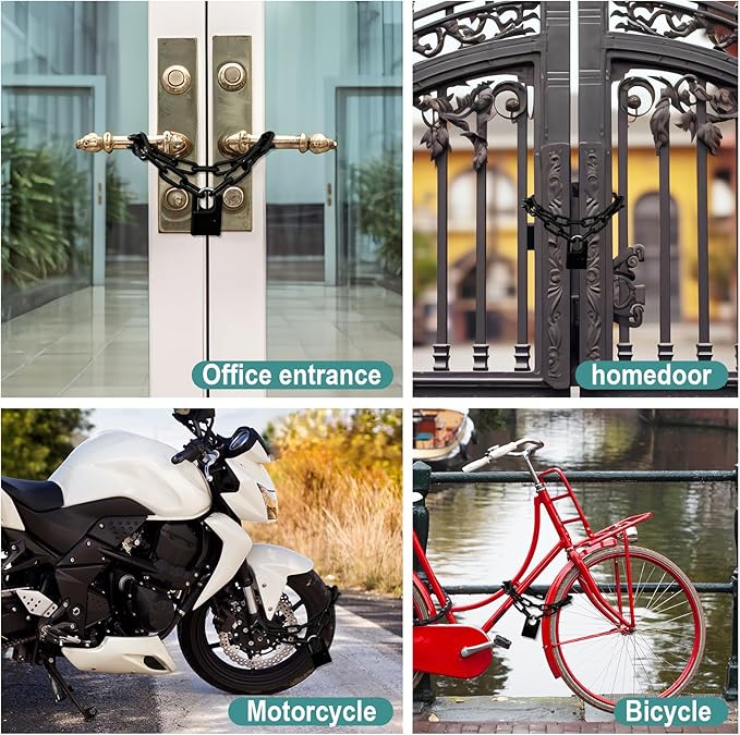 Heavy Duty Combination Lock with Chain,47 inch Long,8mm Thick ，Safety Chain Locks with Code,Padlock with Chain for Motorcycles, Bicycle, Door, Gate, Fence,Warehouses, Garage(Lock and Chain)