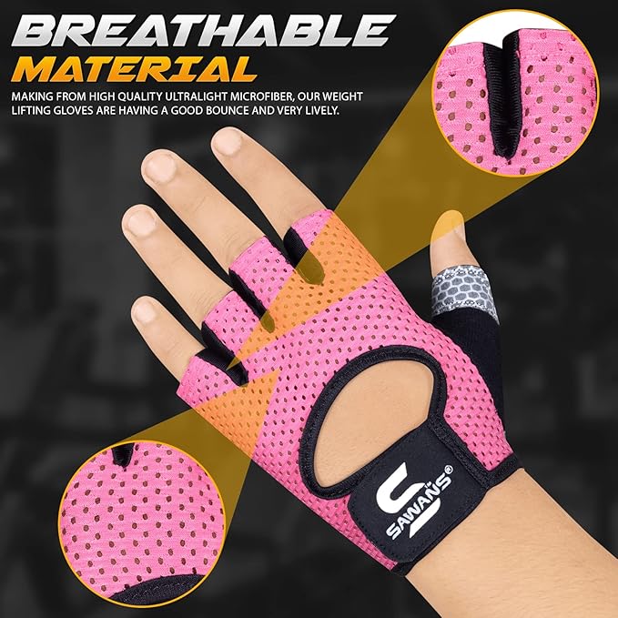 Workout Gloves for Men and Women Weight Lifting Gloves Gym Fitness Exercise Cycling Pull ups Microfiber Lightweight Breathable Non-Slip Silicone Padded Palm Grip Protection