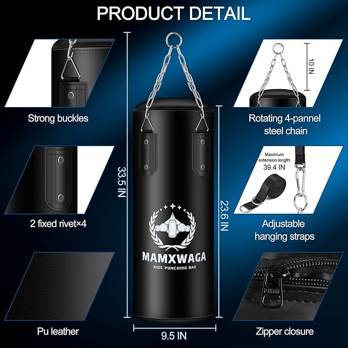 Kids Punching Bag Set Unfilled, Hanging Boxing Bag Kickboxing Bag with Boxing Gloves, Kids Boxing Set for 3-12 Years, for Youth Karate Muay Thai Kick Taekwondo Training