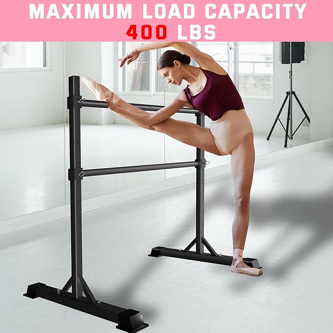 Ballet Barre for Home, Height Adjustable Ballet Bar, Freestanding Portable Ballet Barre, 4 Non-slip Bases Stable Dance Bar, Heavy Duty Metal Durable Ballet Equipment for Kids and Adult Commons