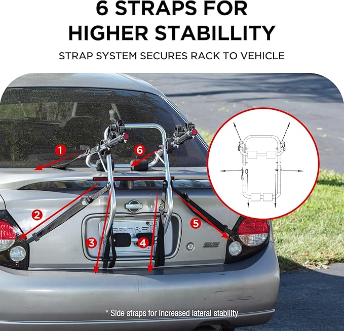Young Aluminum 2-Bike Rack Trunk Mount, Hightweight for 2 Bicycles Up to 70 lbs Load