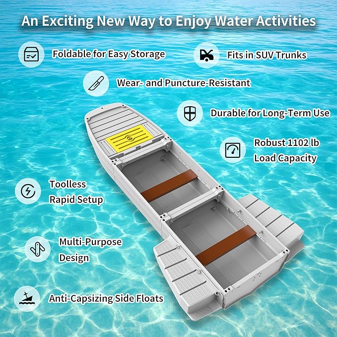 Fishing Boat, Folding Pontoon Boat, Fits in Car Trunk – Portable Modular Kayak, Seats 2-6, Motor-Ready, Sturdier Than Inflatable Boats – Ideal for Lure Fishing, Paddling Trip, Hunting, Rescue