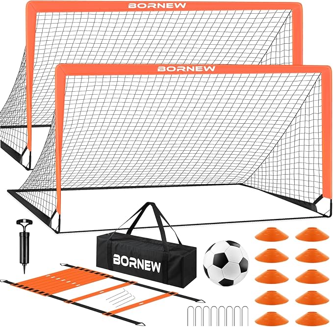 Kids Soccer Goal for Backyard Set - 2 Set of 6X4 FT Toddler Soccer Nets with 20ft Agility Ladder, Soccer Ball, Pop Up Portable Soccer Set for Kids and Youth Game and Training Goals Ages 3-16 Gift