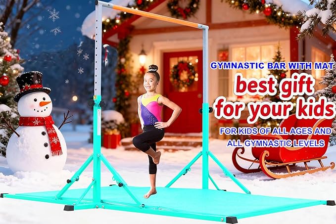 MARFULA Gymnastic Bar for Kid and Teenage Ages 3-25, 5 FT / 8 FT Base Length, 4 FT Width 5 FT Height, Gymnastic Kip Bar Horizontal Bar for Gymnast, Gymnastic Training Equipment for Home and Club Use