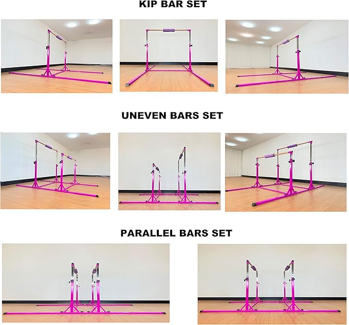 MARFULA Gymnastics Double Horizontal Bars 3Play Parallel Bars Uneven Bars Gymnastics Training Kip Bar with 304 Stainless Steel Regulating Arms & Fiberglass Rail for Indoor Outdoor Home Club Use