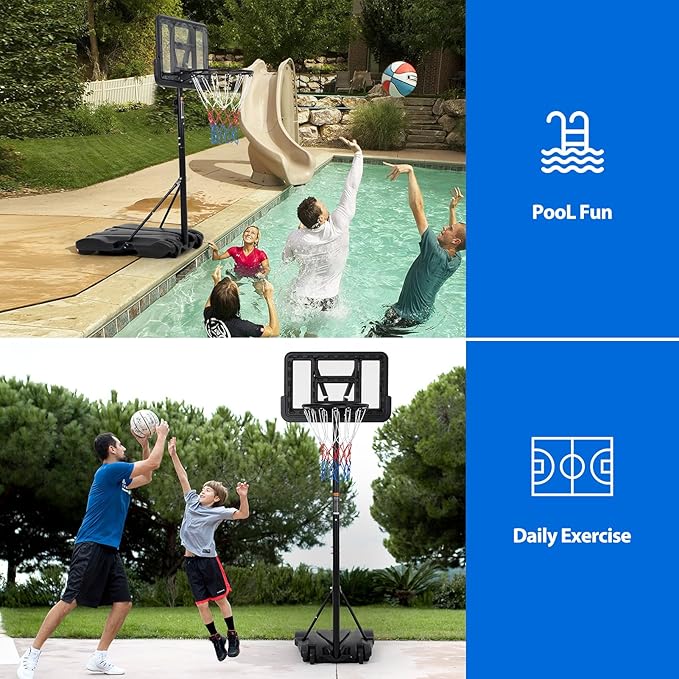 Basketball Hoop Outdoor 10FT Height Adjustable, Portable Basketball Goals & Hoops with PC Backboard and Large Water/Sand Base, Indoor Outdoor Basketball Hoop for Kids Youth Adults Backyard Driveway