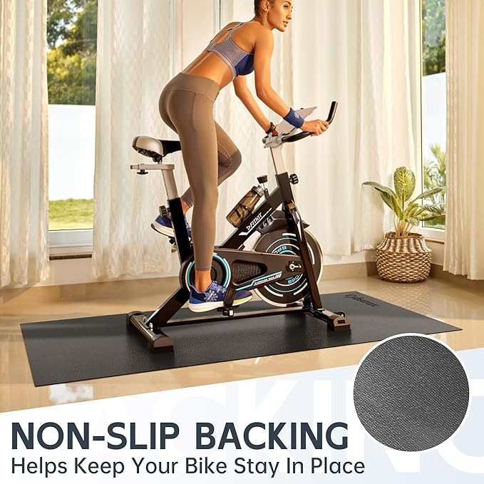 Treadmill Mat, Bike Trainer Mat for Stationary Spin Bike, 72" x 48" Non Slip Exercise Equipment Mat for Bike, Treadmill, Elliptical, Yoga - Workout Floor Protector for Carpet Or Hardwood