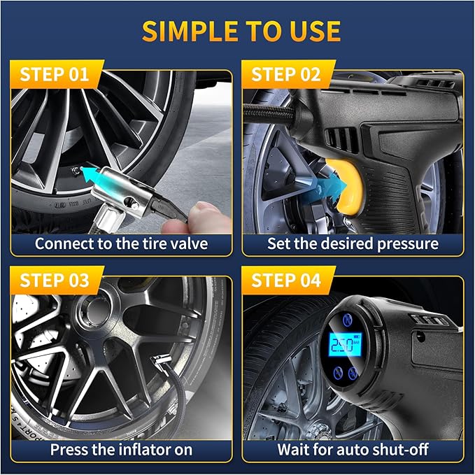 Digital Tire Inflator with LED Flashlight,150PSI Portable Air Compressor for Car Tires,12V Auto Pump for Cars, Motorcycles, Bikes, and Sports Balls