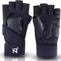 OOZi Fingerless Workout Gloves for Men Women with Wrist Wrap Support for Weight Lifting, Gym, Workout, Exercise, Fitness Training, Durable Genuine Leather Palm Grips