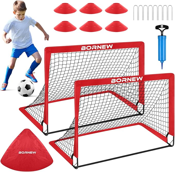 Kids Soccer Goal for Backyard Set - 2 Set of 6X4 / 4X3 ft Toddler Soccer Nets Training Equipment, Soccer Ball, Pop Up Portable Soccer Set for Kids and Youth Games and Training Goals Ages 3-16 Gift