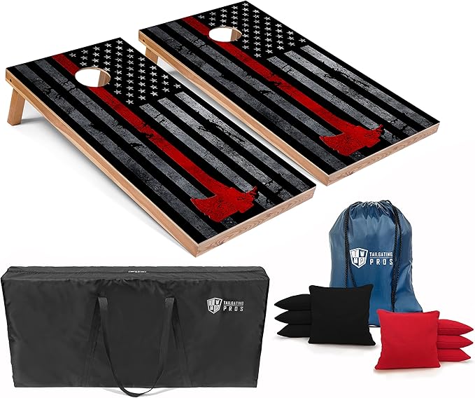 Tailgating Pros American Themed Lightweight Corn Hole Board Set w/Multicolored Built-in LED Lights, Bean Bags and Carrying Case - 4'x2' Cornhole Toss