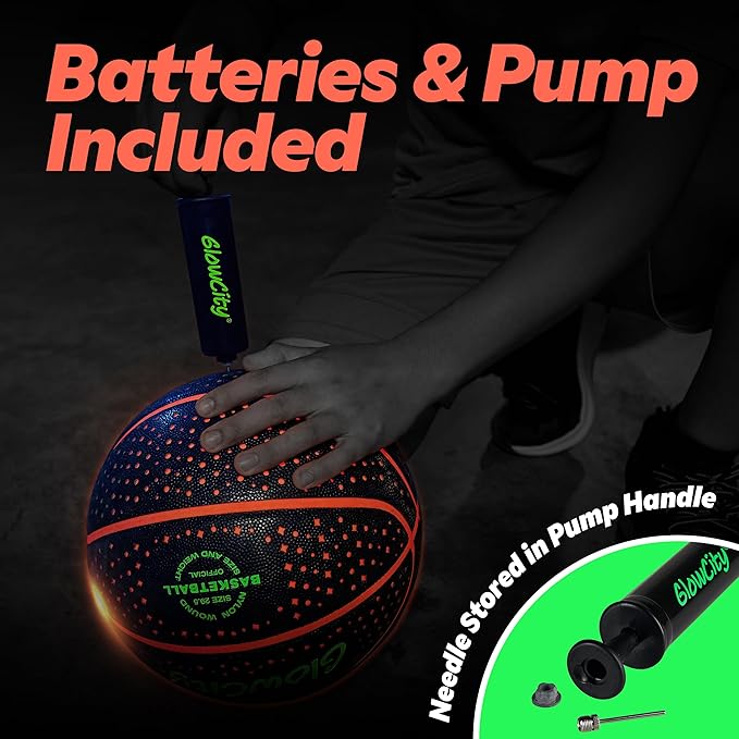 GlowCity Glow in The Dark Basketball - Sizes 5, 6, 7 Light Up Ball for Kids, Teens & Adults - Red Glow for Outdoor Games - Sports Birthday Gifts Ideas for Boys Ages 6 7 8 9 10 11 12 13 14