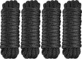 4 Pack Dock Lines 3/8" x 15' - Marine Grade Nylon Boat Ropes with 12" Eyelet for Docking and Mooring - Double Braided Boat Lines, High Strength, Easy Handling, Fray Resistant - Black