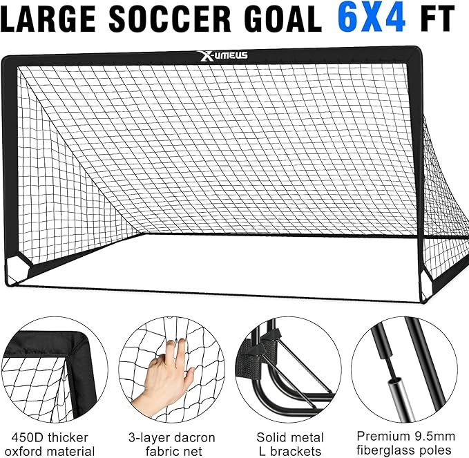 Kids Soccer Goals for Backyard Set of 2, 6x4 ft Portable Pop Up Soccer Goal Training Equipment with Soccer Ball, Ladder and Cones, Soccer Nets for Backyard for Kids Youth Toddler Outdoor Sports Games