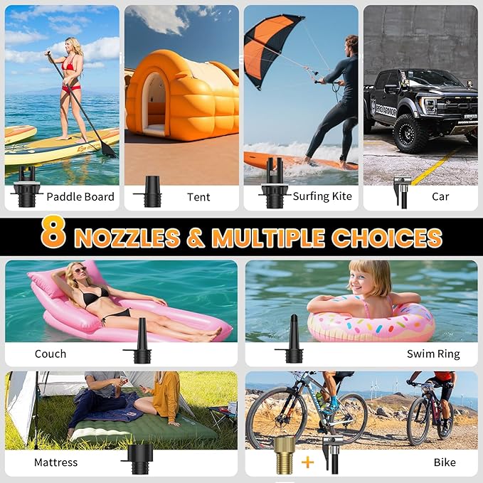 50PSI Paddle Board Pump Electric Portable, High Pressure Sup Pump - Dual Stage Inflation, Auto Shut Off and Deflate for Stand Up Paddle Board/Car/Kayak/Bicycle
