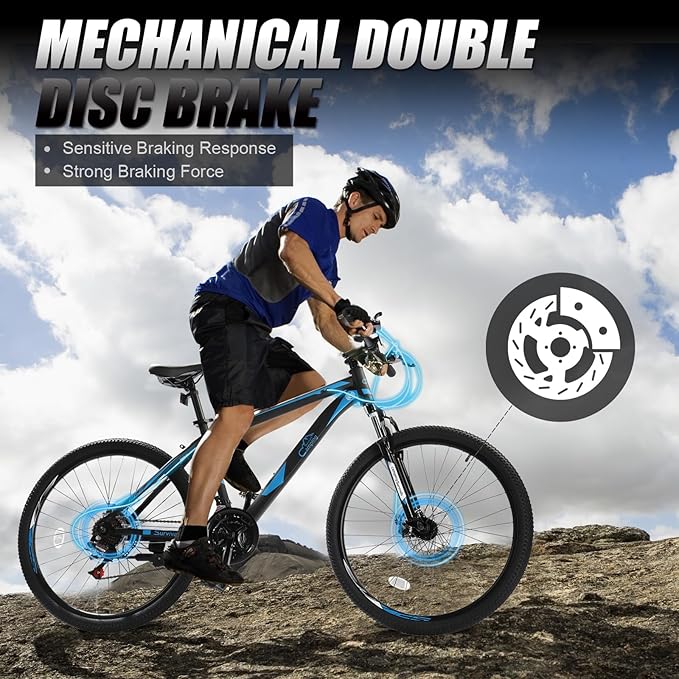 Ktaxon Mountain Bike 24/26/27.5 Inch Men & Women Mountain Bike with 21-Speed Adult Bikes, Double Disc Brake, Suspension Fork and High Carbon Steel Frame
