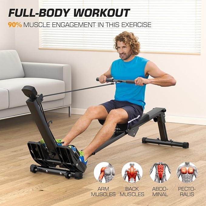 Rowing Machine for Home Use, LUBBYGIM Rowing Machine Foldable Rower with LCD Monitor - Hyper-Quiet & Smooth - 2024 Upgraded Version with 300LBS Loading Capacity