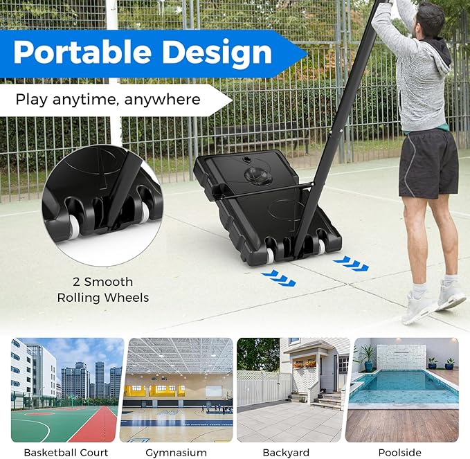 Goplus Basketball Hoop Outdoor, 4.9-10FT Height Adjustable Portable Basketball Stand System w/Shatterproof Backboard, 2 Wheels, Fillable Base, Free Weight Bag, Basketball Goal for Teens Youth Adults