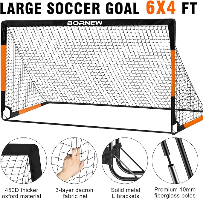 Kids Soccer Goal for Backyard Set - 2 Set of 7X5 / 6X4 ft Toddler Soccer Nets Training Equipment, Soccer Ball, Pop Up Portable Soccer Set for Kids and Youth Games and Training Goals Ages 3-16 Gift