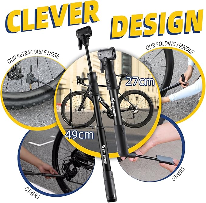 Bicycle Pump Mini Bike Pump - Aluminum Alloy Cycle Pump for Presta & Schrader Valve, Portable Lightweight Bike Tyre Pump Fast Tyre Inflation Mini Air Pump for Mountain Road Bike Ball Pump