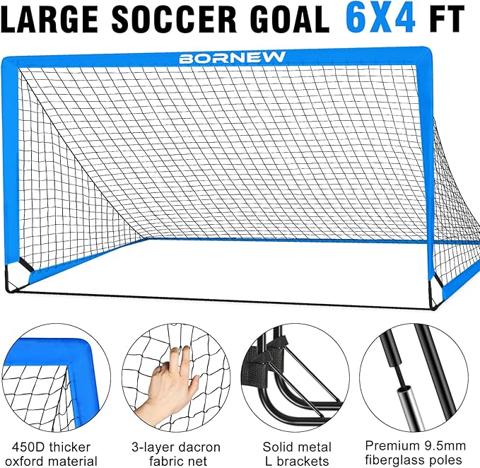 Kids Soccer Goal for Backyard Set - 2 Set of 6X4 / 4X3 ft Toddler Soccer Nets Training Equipment, Soccer Ball, Pop Up Portable Soccer Set for Kids and Youth Games and Training Goals Ages 3-16 Gift