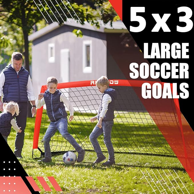 RUNBOW 5x3 ft Portable Kids Soccer Goal for Backyard Practice Soccer Net with Carry Bag